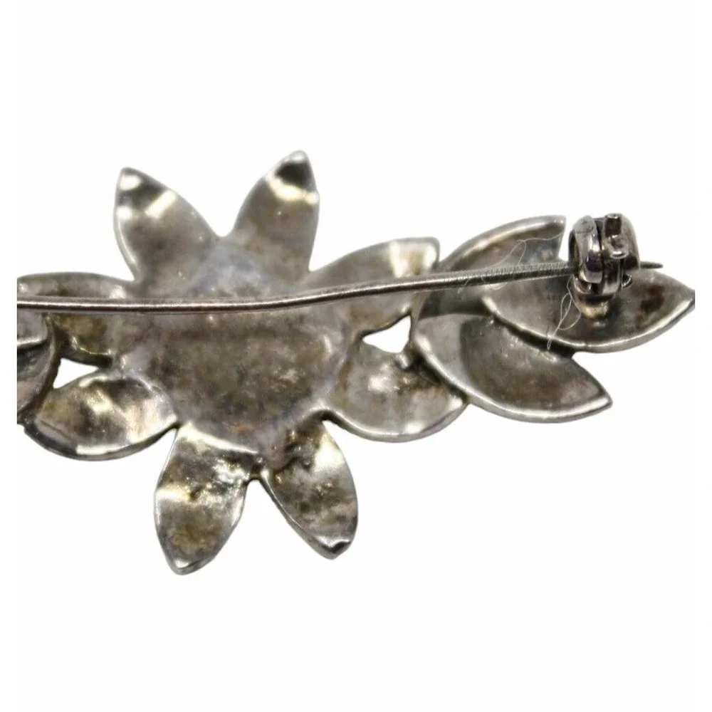Vintage Marcasite Pin Brooch Deco Style Floral Leaf Motif 2.25